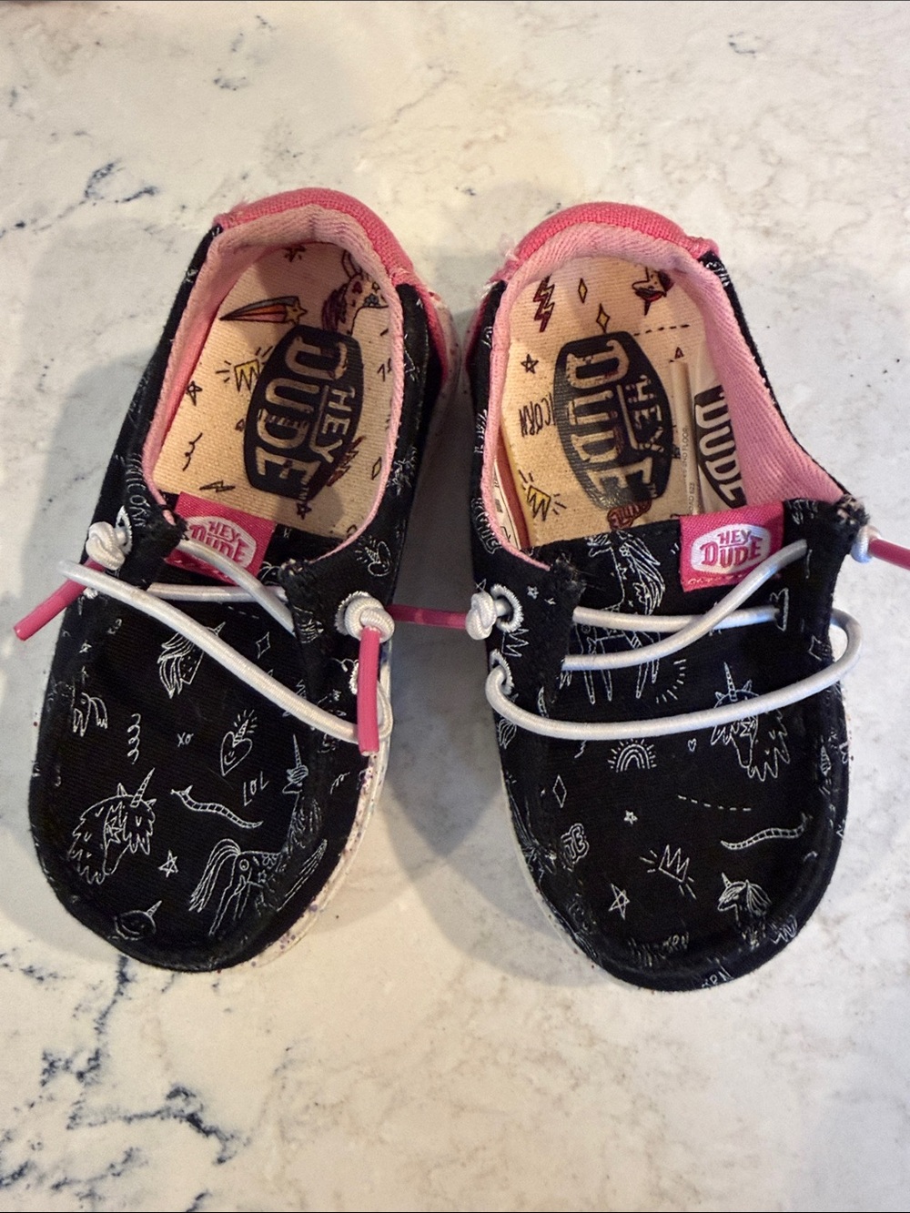 Hey Dude Kids Black & Pink Canvas Slip-On Sneakers with Doodle Print